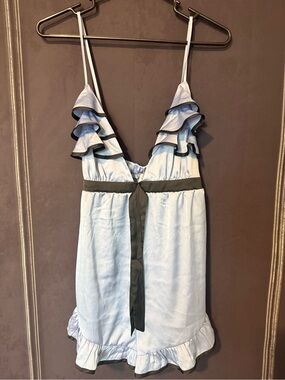 Anthropologie Light Blue Slip romper with Black Trim